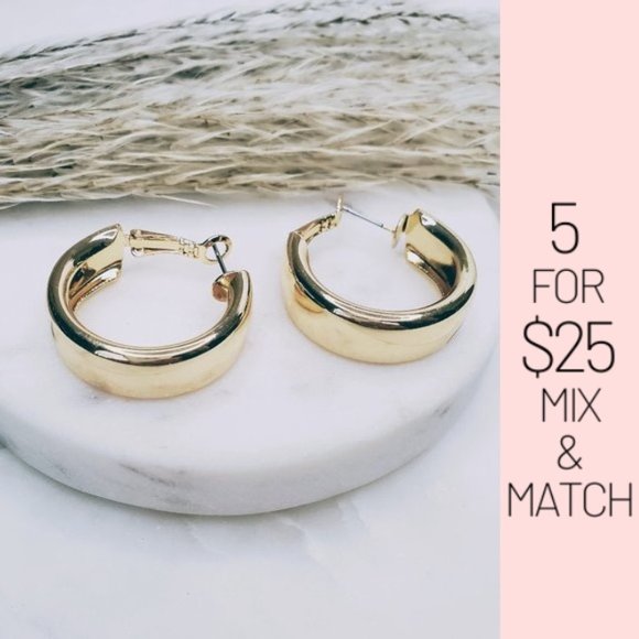 Jewelry - 5 for $25 Gold Color Wide Small Hoop Earrings